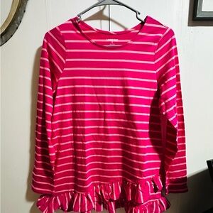 Lands' End Pink Striped Long Sleeve Kids Tee